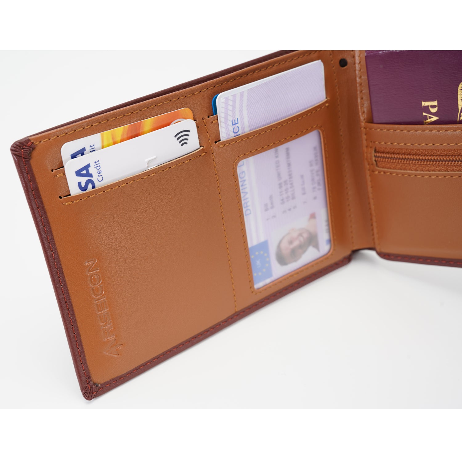 Riseicon® Legacy Travel Passport Wallet Document Holder Organizer - Genuine Luxury Leather - Men and Women - Brown