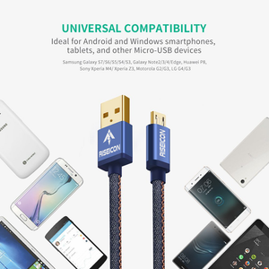 Riseicon Denim Braided 24K Gold Plated MicroUSB Fast Charge Cable