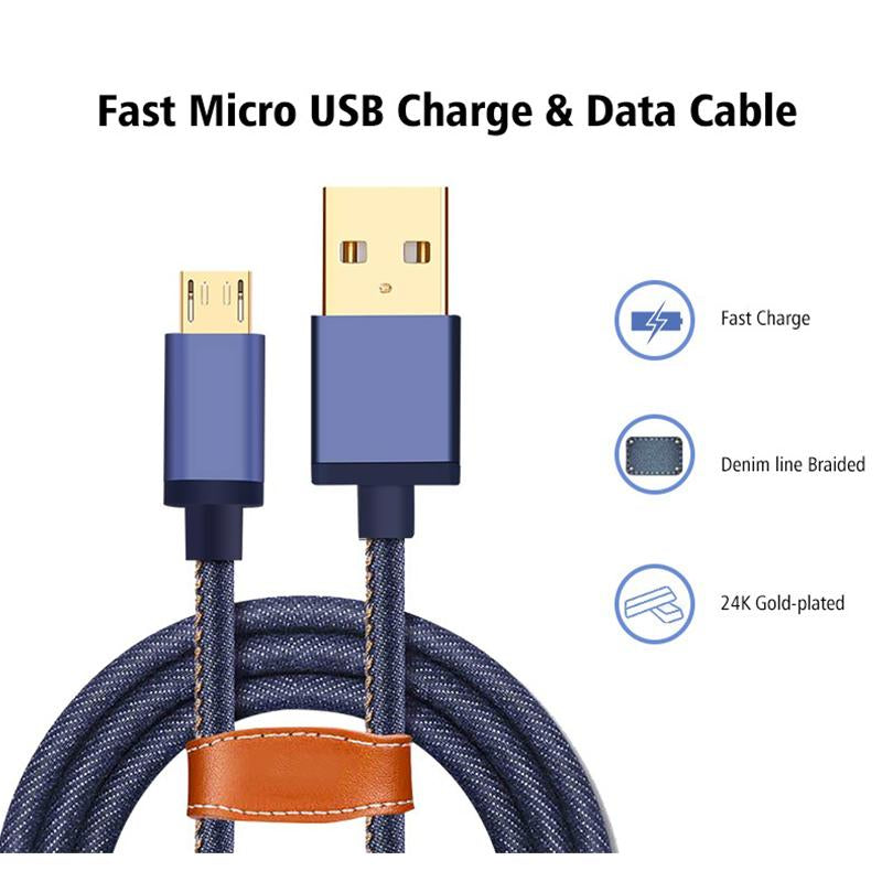 Riseicon Denim Braided 24K Gold Plated MicroUSB Fast Charge Cable